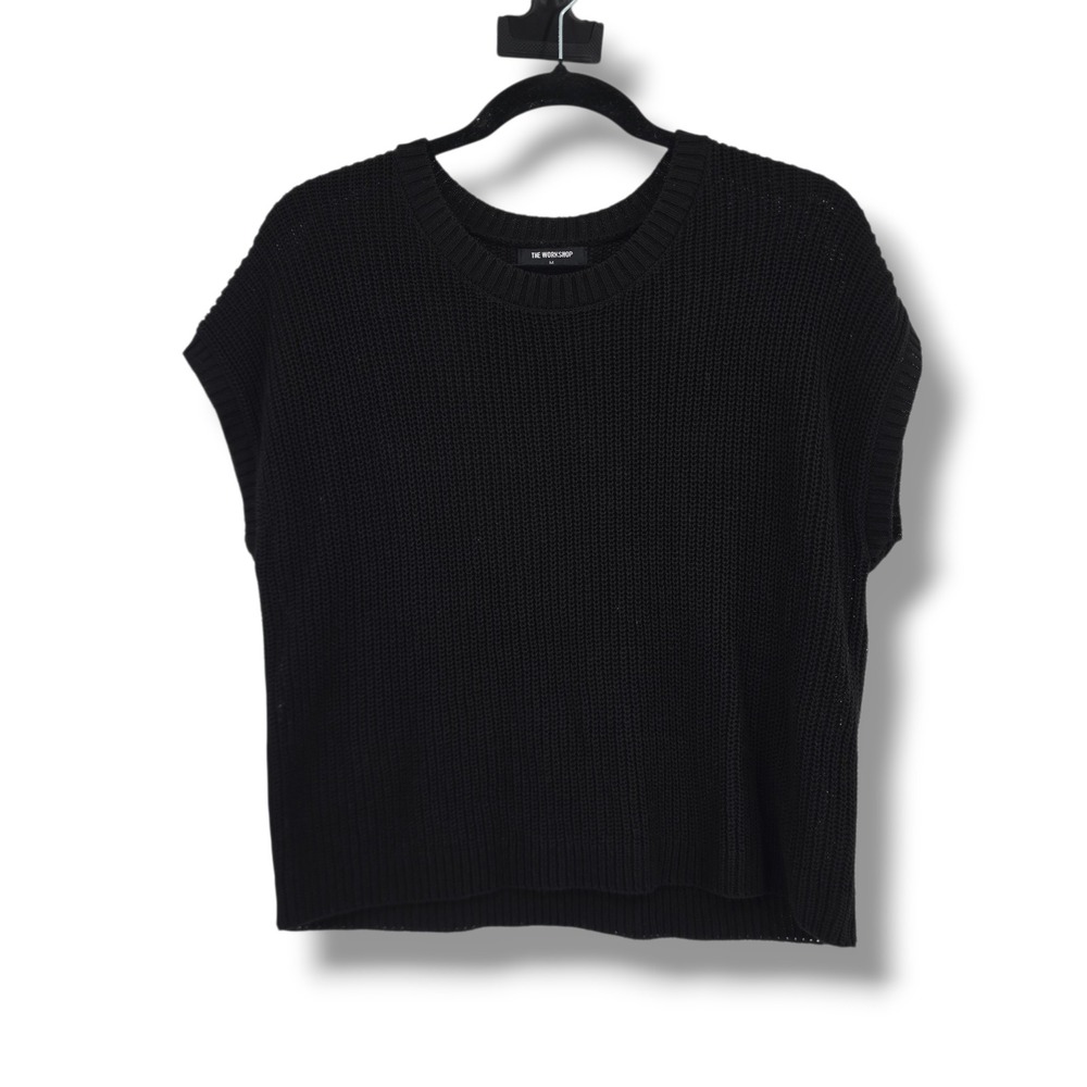 The Workshop Womens Black Shaker Knit Sweater Vest Cap Sleeve Size Medium